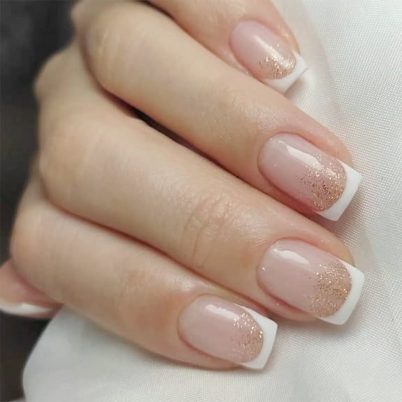 Square Press on Nails Glitters Fake Nails on Nails in 12 Sizes,24Pcs French Nails Tips for DIYS Nails Art Decors