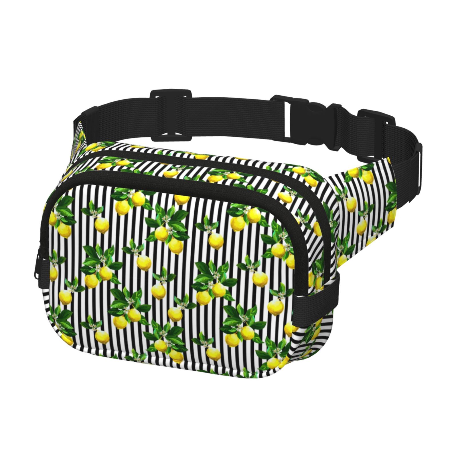 Fuzoiu Lemons on Striped Print Unisex Square Double Layer Waist Bag,Crossbody Fanny Pack Travel Workout Accessory
