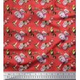 thumbnail image 1 of Soimoi Moss Georgette Fabric Hummingbird,Leaves & Rose Floral Printed Fabric 1 Yard 42 Inch Wide, 1 of 3