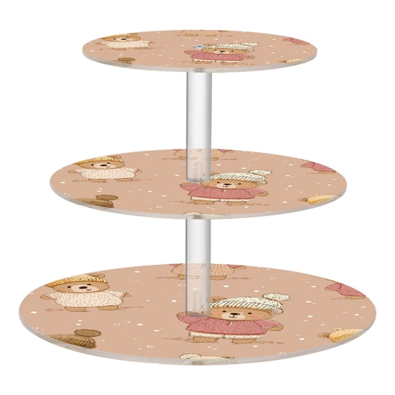 3 Tier Acrylic Cupcake Stand Cute Light Pink Bear Dessert Display Tower for Birthday Wedding Party