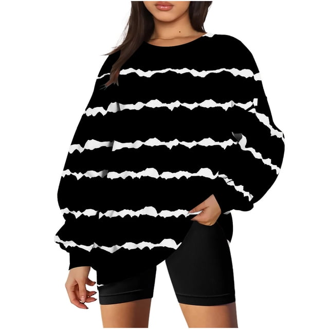Rbaofujie Chandails Surdimensionnés pour Femmes Chandail à Col Rond pour Femmes Mode Décontractée à Manches Longues Chandail à Imprimé de Noël Hauts Blouse Chandails à Capuchon Noirs pour Adolescentes