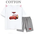 thumbnail image 4 of Conjunto de camiseta y pantalones cortos de verano para niños, camiseta de algodón de manga corta con dibujos de coches y pantalones, conjunto de 2 piezas, ropa para niñas y niños, conjunto para bebés, 4 of 5