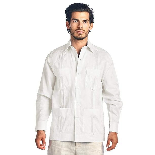 Vkwear Men S Premium Cuban Beach Long Sleeve Button Up Linen Guayabera Dress Shirt White 6xl Walmart Com Walmart Com