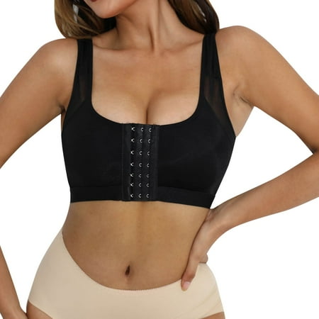 HYSYSB Sports Bras for Women balconette Bras for Women womens Bras No Underwire Full Support compression Bra front Closure Bras for Post Bra Tank Top pull On Bras for Women No Hooks Black 3XL
