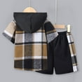 thumbnail image 3 of Gerichy Toddler Boys Outfits Short Sleeve Prints Tops Pants Child 2Pcs Set Track Suits For Kids Summer Boys Plaid Lapel Cotton Cardigan Pants Plaid Color Hooded Boys Suit, 3 of 7