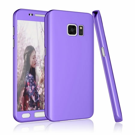 Galaxy S7 Case, Samsung Galaxy S7 Screen Protector, Tekcoo [T360] [Purple] Ultra Thin Full Body Coverage Protection Hard Slim Hybrid Cover Shell With Tempered Glass Screen Protector (Best Galaxy S7 Skins)