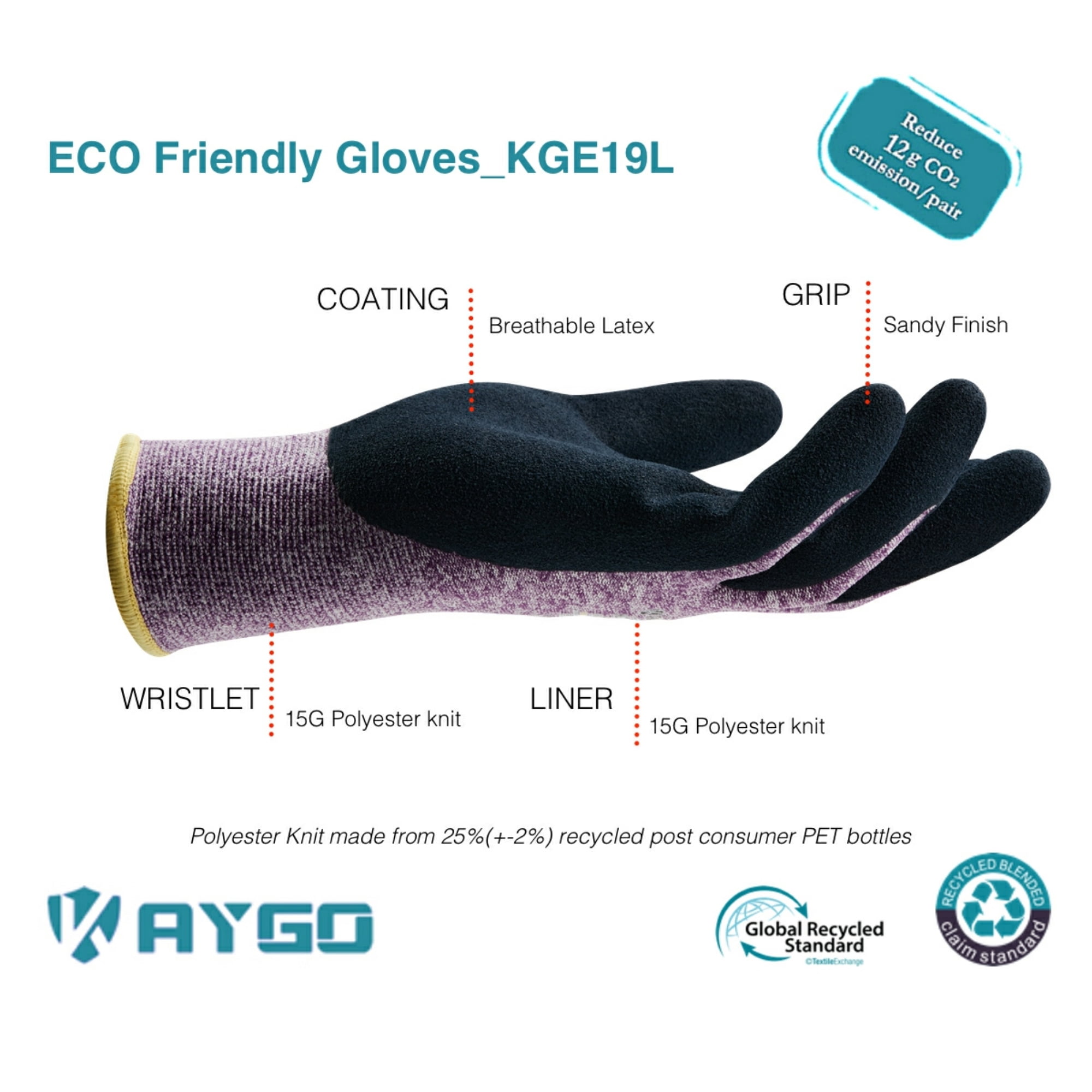 KAYGO Work Gloves for Women, 3 Pairs, Eco Friendly Safety Work Gloves with Breathable Rubber Coated, KGE19, M, Purple