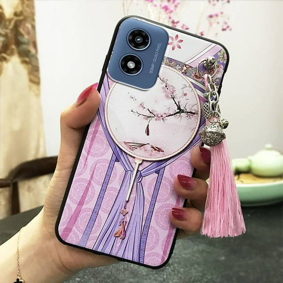 LYM-Phone Case For MOTO G Play 2024/4G/5G, Silicone TPU Soft case Chinese Style Shockproof Bell Anti-knock Dirt-resistant Durable Tassel Waterproof Back Cover Protective Anti-dust