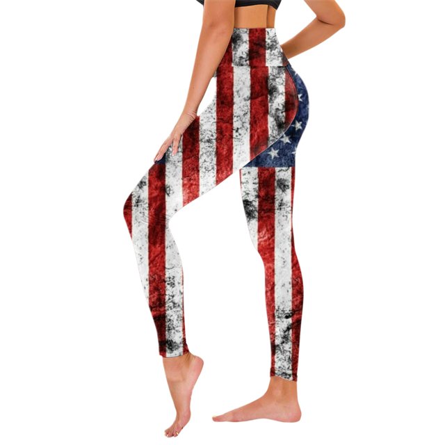 Gibobby Día de la Independencia para las mujeres estadounidenses 4 de julio Imprimir Leggings Pantalones para yoga Correr Pilates Gimnasio Pantalones de yoga Medias(Azul marino, XXL)