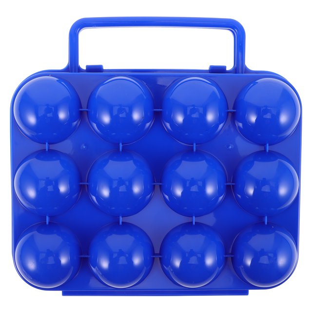 Huevera portátil con asa plegable, contenedor para 12 huevos, ideal para cocina y exteriores (azul)