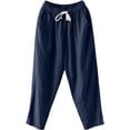 thumbnail image 4 of Casual Linen Baggy Capri Harem Pants for Women Tapered Wide Leg Joggers Drawstring Elastic Waist Cropped Trousers with Pocket, 4 of 6