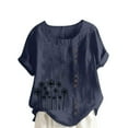 thumbnail image 2 of AKEGAMN Women's Boho Floral Short Sleeve Linen Tunic Top, Blue S-5XL, 2 of 4