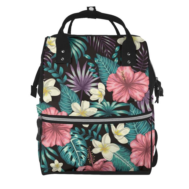 Fotbe Green Tropical Leaves Mochila Maternidad - Lona de Sarga Impermeable, Mochila de Pañales de Gran Capacidad con Múltiples Bolsillos y Correas Ajustables