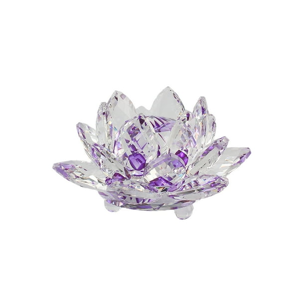 Yuarrent Cristal Flor de loto Minerales Feng Shui Esfera Cristales Flores Figuras decorativas para fiesta de recuerdos Decoración Púrpura