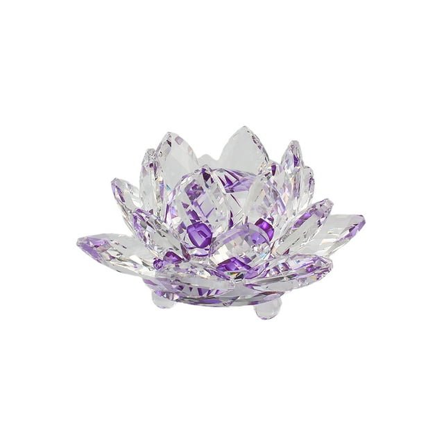 Cateissary Flor de loto de cristal Pisapapeles Feng Shui Esfera Cristales Flores decorativas para recuerdos de boda Fiesta en casa Decoración Púrpura