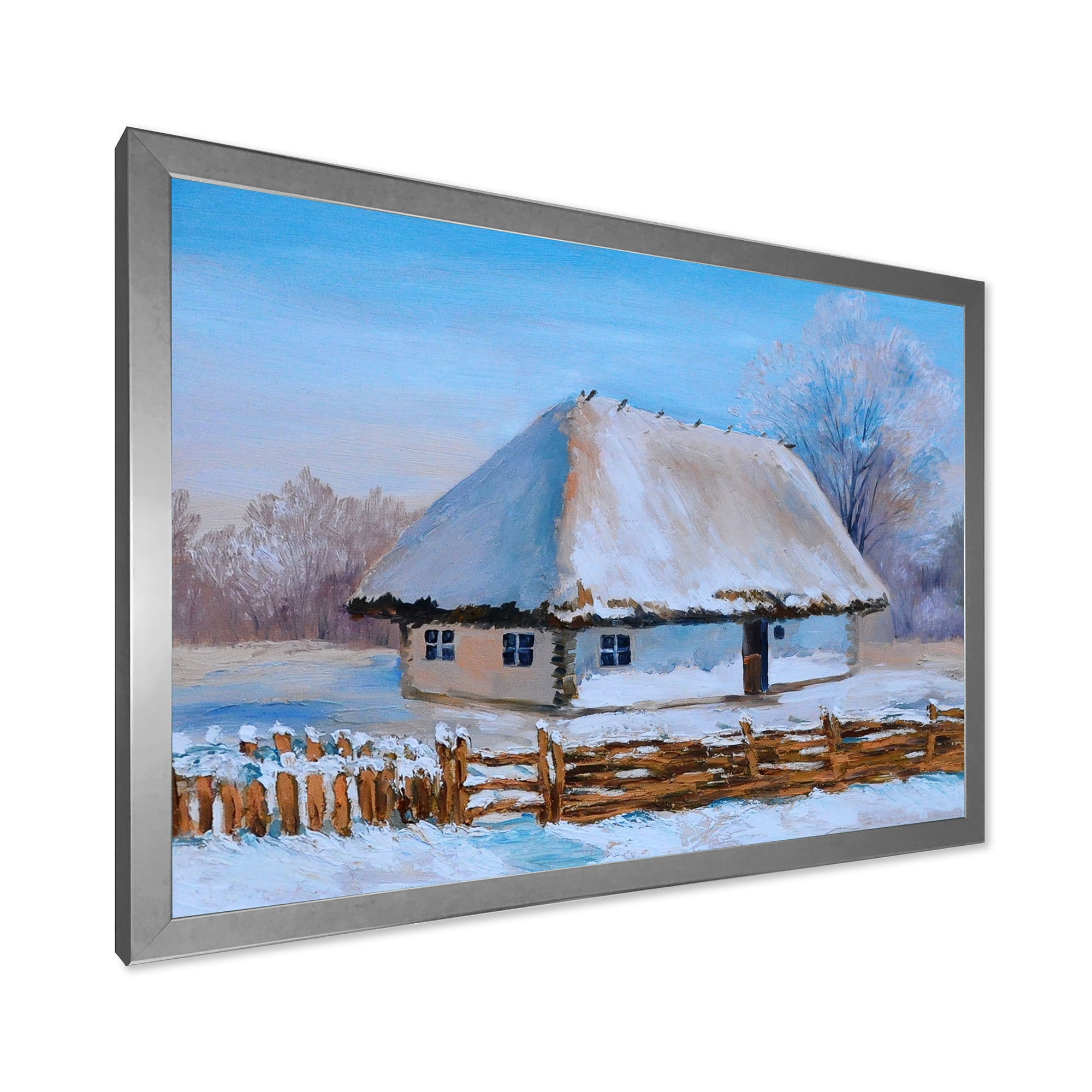 Designart 'Traditional Cottage Covered With Snow In Winter I' Traditional Framed Art Print