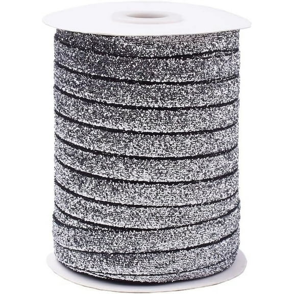 1 Roll Glitter Sparkle Ribbon 3/8 inch(9.5~10mm) Polyester & Nylon Ribbon Silver