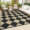 thumbnail image 5 of Haperlare 9'x12' Waterproof Outdoor Rug Plastic Geometric Diamond Outdoor Carpet for Balcony Deck Picnic, Reversible UV Resistant Patio Rugs Carpet with 4 Stakes & Portable Bag, Black and Coffee, 5 of 8