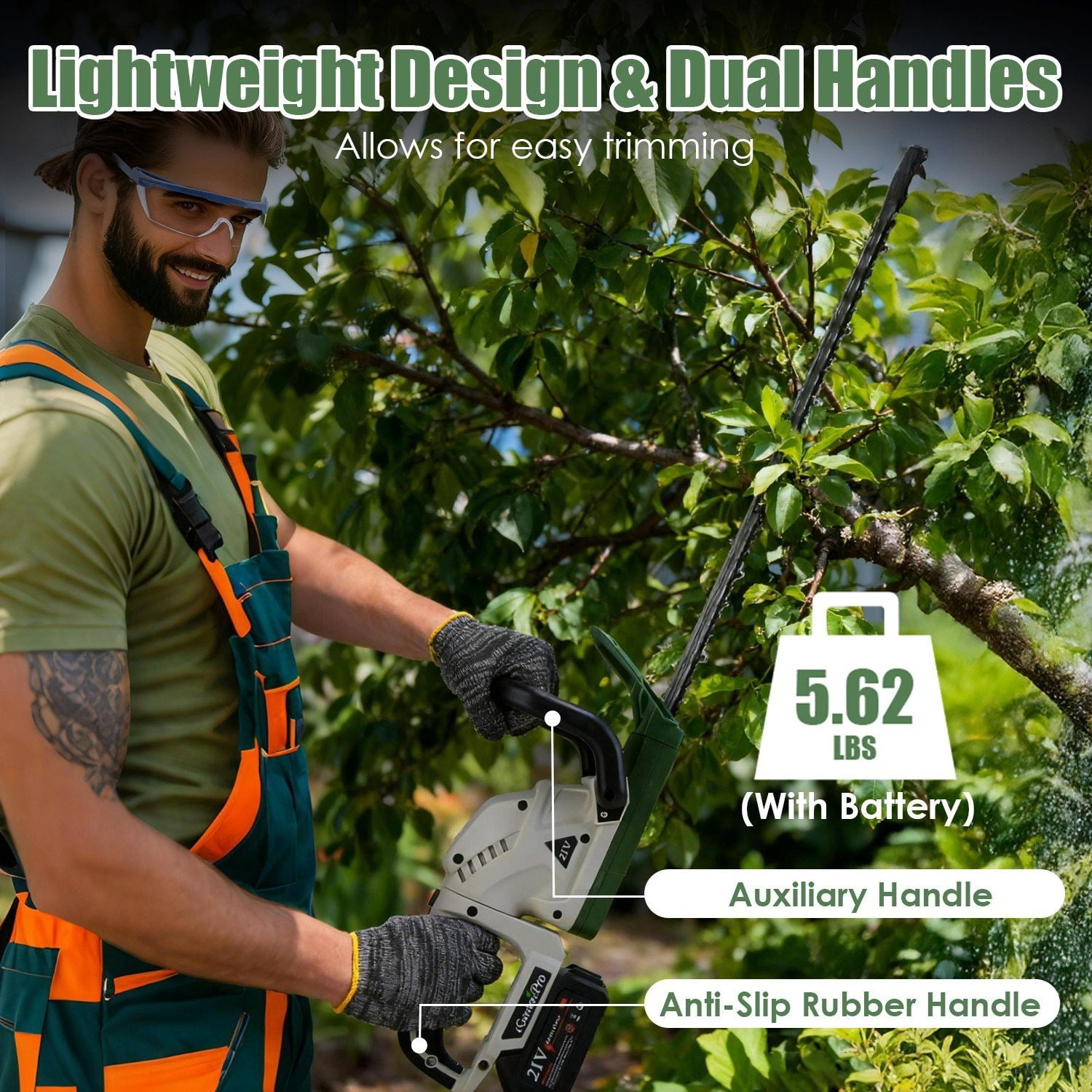 Professional Cordless Hedge Trimmer 21V 2600mAh Rechargeable ±90° Adjustable Handle 0.6" Cutting Capacity Electric Hedge Trimmer for Bushes & Shrubs Trimming White