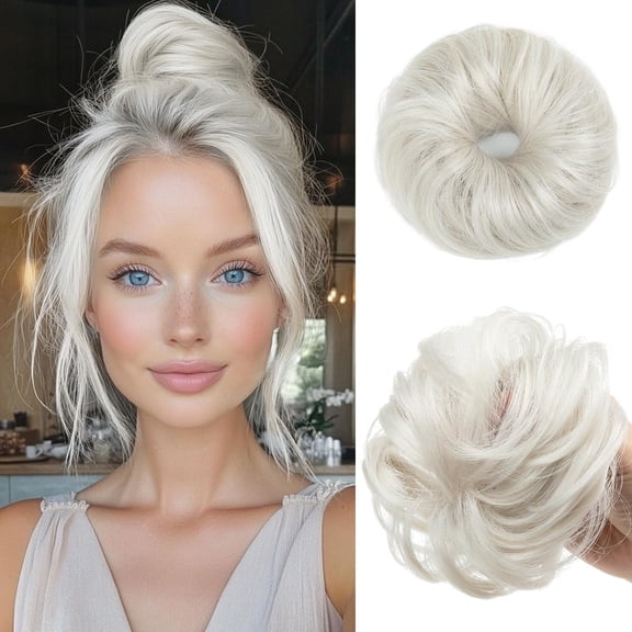 Small Cute Messy Bun Hair Piece for Thin Hair Women Mini Synthetic Curly Bun Scrunchies Updo Hairpieces White