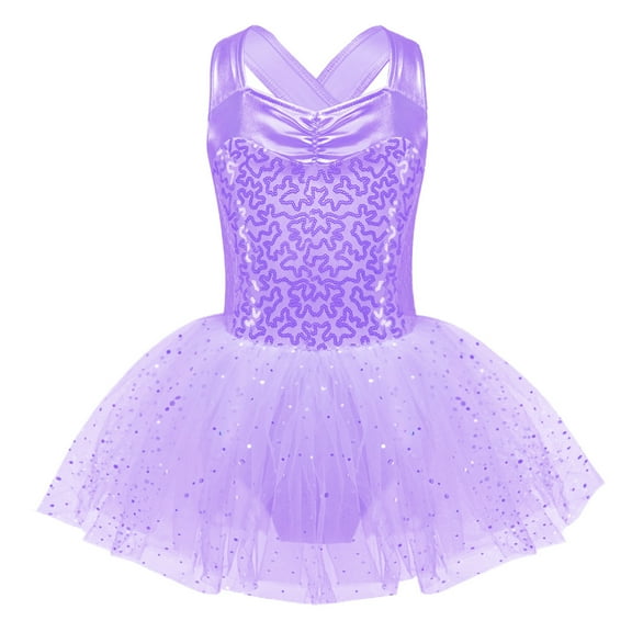 Alvivi Kids Girls Glitter Sleeveless Ballet Dance Dress Leotard with Tutu Skirt Ballerina Dancewear Purple 6