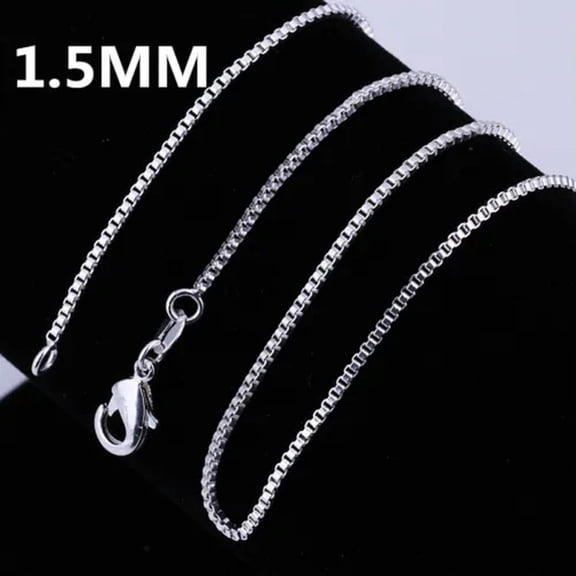 EOEMY 925 Sterling Solid Silver 1mm/1.5mm/2mm Box Chain Necklace For Women 16-24"-22Inch-1.5mm