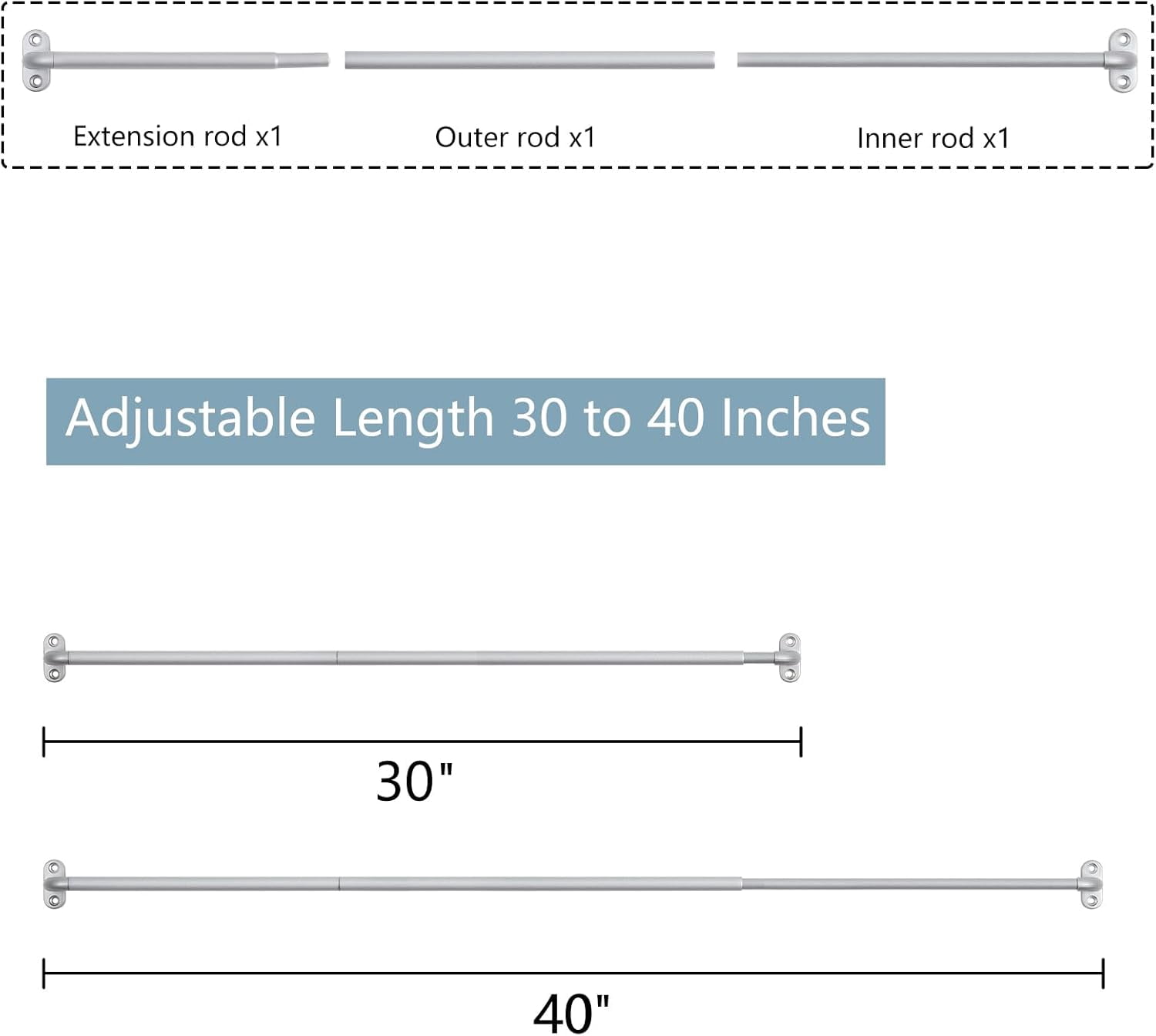 CozyNestFinds 1 Pack Screwed Sash Curtain Rod Adjustable 30-40 Inch, 3/8 In. Diameter, French Door Curtain Rods, Cafe Window Rod(Nickel)
