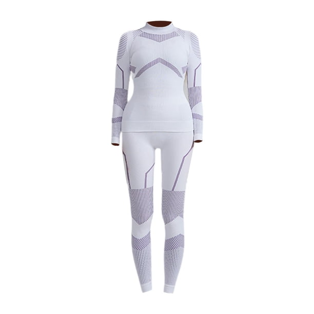Conjunto de ropa interior térmica para mujer, capas base térmicas de cuello medio alto de invierno para S