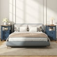 thumbnail image 3 of Winkalon Modern Farmhouse 2-Drawer Nightstand with Charging Station for Home Bedroom Living Room, Rustic Metal Wood End Table, Side Table,Blue, 3 of 9