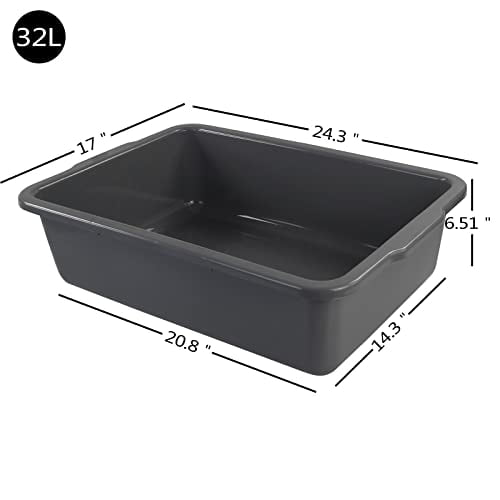 3-Pack Large Commercial Bus Tub, 32 L Utility Bus Box, Grey