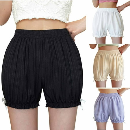 GERsome Women s Ruffles Shorts Solid Color Bloomers Elastic Waist Frill Pajamas Bottoms Boyshorts Black M