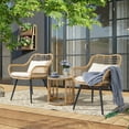 thumbnail image 4 of JOIVI 3-Piece Patio Set, Outdoor Wicker Conversation Bistro Sets for Porch, Backyard with Round Glass Top Coffee Table, White Cushions and Lumbar Pillows, 4 of 7