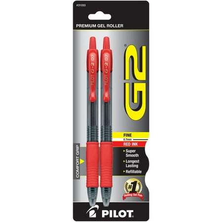 Pilot G2 Premium Retractable Gel Roller Pens, Fine Point, Red,