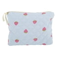 thumbnail image 1 of Bolsa de Maquillaje Cuadrada Mediana de Rayas Acolchadas de Fresa Única para Viajes Azul de Poliéster, 1 of 6