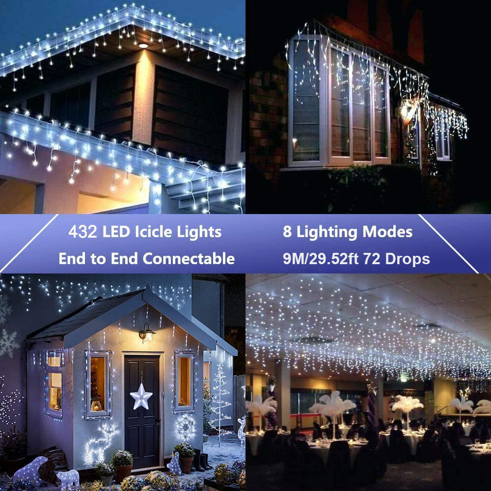 Brightown Icicle Lights Outdoor, 40Ft 432 Led Christmas Lights With 81  Drops, Dimmable Twinkle Fairy Lights With Remote And Timer, Christm