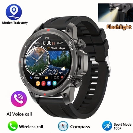 Outdoor Men Smartwatch GPS Trajectory 360HD Display LED Lamp Wireless Call NFC Compass Fitness Wristwatch Father Day Holiday Gift