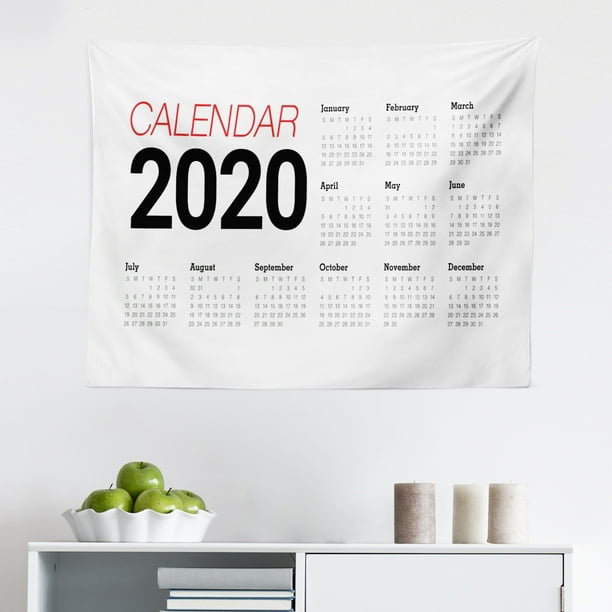 Calendar 2020 Tapestry Monochrome Design Simple Year Plan Months And Weeks Bold Toned Sundays Fabric Wall Hanging Decor For Bedroom Living Room Dorm 2 Sizes Black And White By Ambesonne Walmart Com