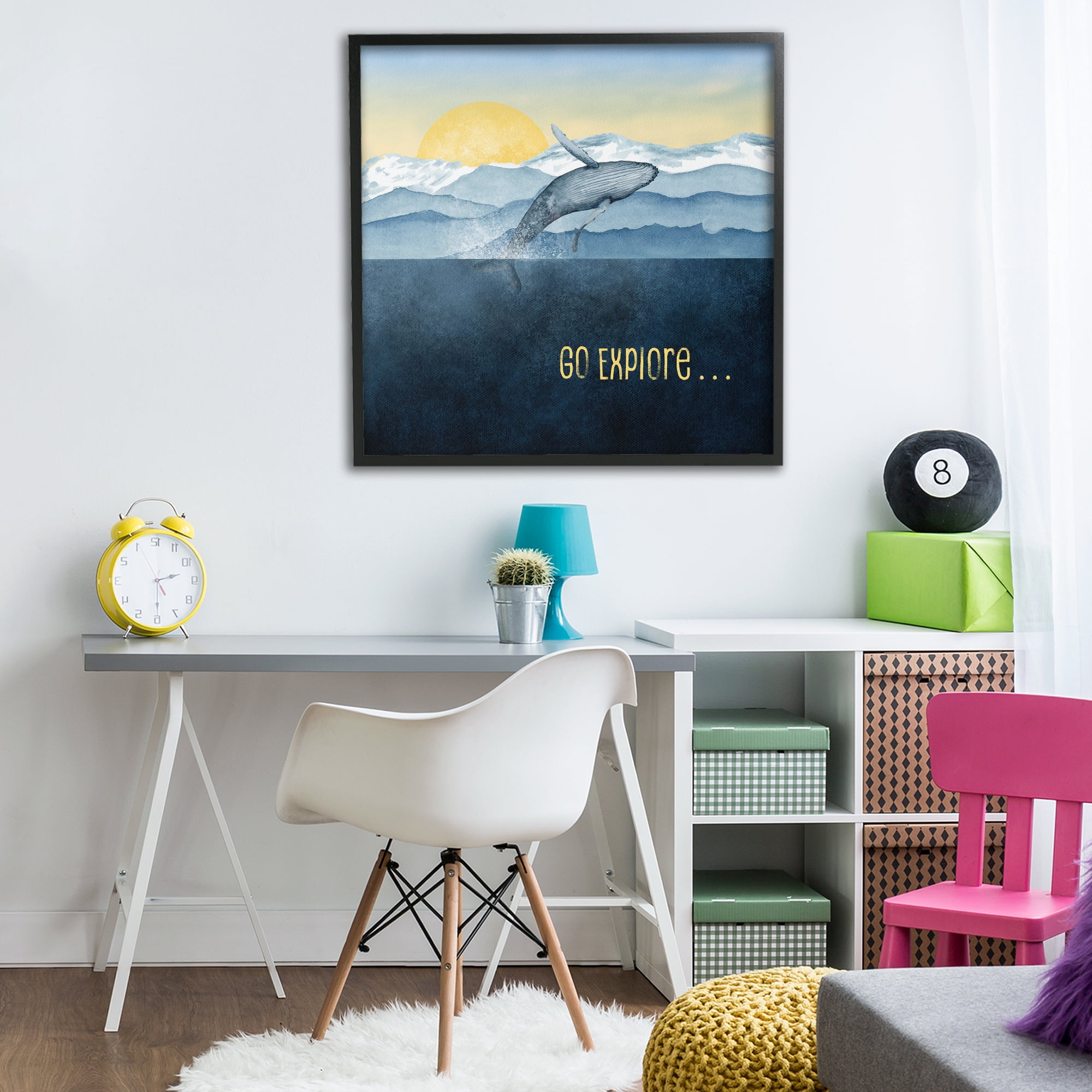 Go Explore Whale Breach Black Framed Giclee Art, design by Brett Blumenthal