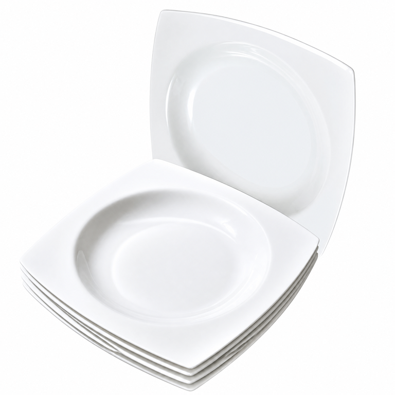 AsterOutdoor Square Plate Set For 6, White Ceramic Dinnerware photo 6