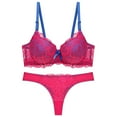 thumbnail image 1 of Womens Bra Set Thin Cup Lace Colorblock Bra Set Shaped Push Up Underwear Set, 1 of 2