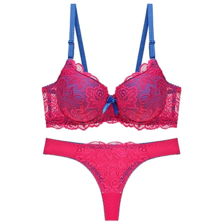 

MRULIC bras for women Womens Thin Cup Lace Colorblock Bra Set Shaped Push Up Underwear Set Red + M