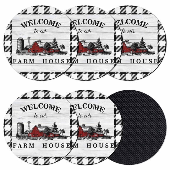 Farmhouse Cabin Coasters Set of 6, Absorbent Coasters for Drinks, Country Vintage House Wood Grain Pliad Coaster for Desk Coffee Table Protection, Home Decor House Warming Gifts 4"