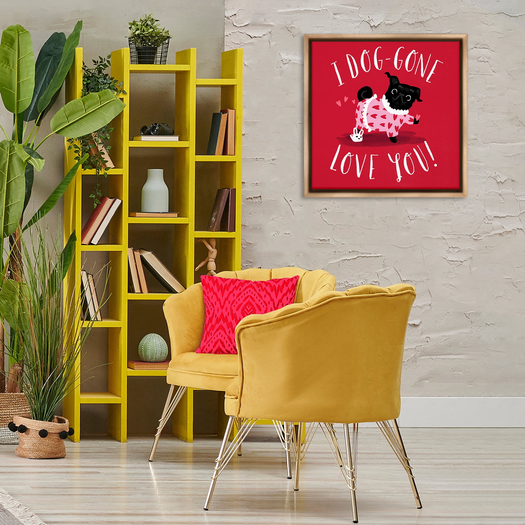 Stupell Industries Dog-Gone Love You Animals Painting Brown Floater Framed Canvas Art Print Wall Art, 25 x 25