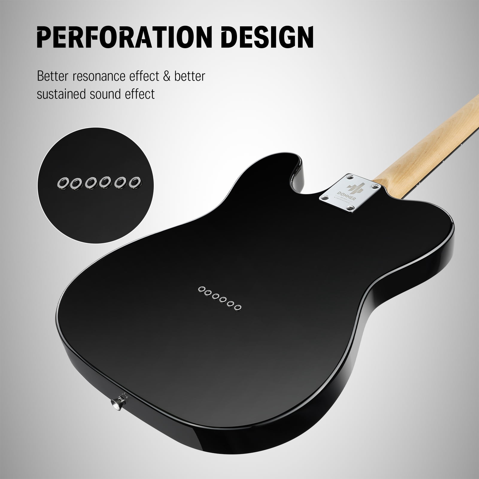 Donner Electric Guitar Solid Body SS Pickup,with Gig Bag, Black, DTL-100