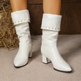 thumbnail image 7 of UngA Women Mid Calf Boots Chunky Low Heel Riding Booties Motorcycle Biker Round Toe Fashion Buckle Western Booties Trendy Stylish Boots Women White,Size 9.5, 7 of 7