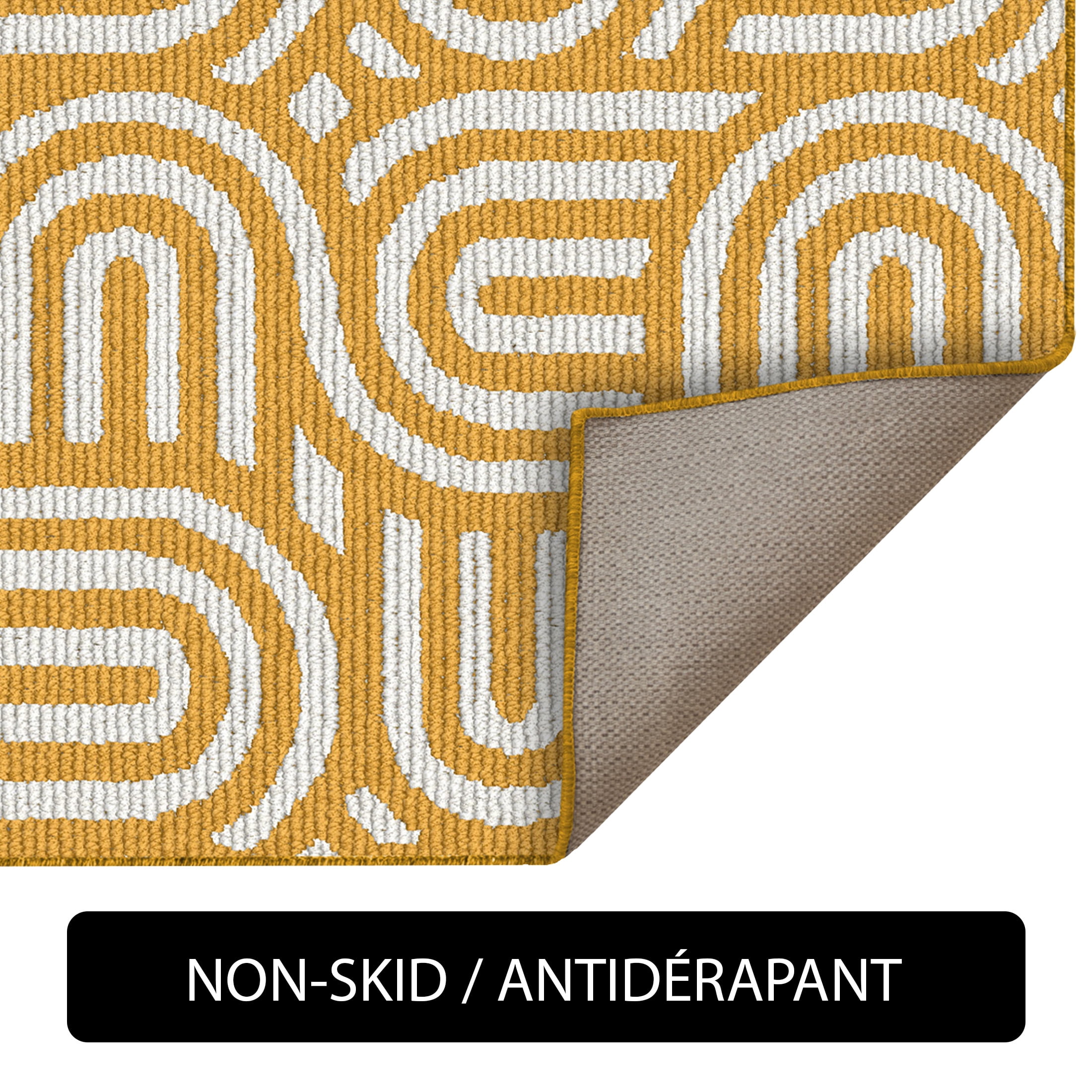 U-Carpet Spring Indoor Modern Geometric Machine-Tufted Yellow Accent Rug, 3' x 4', Machine Washable, Non-Skid Backing