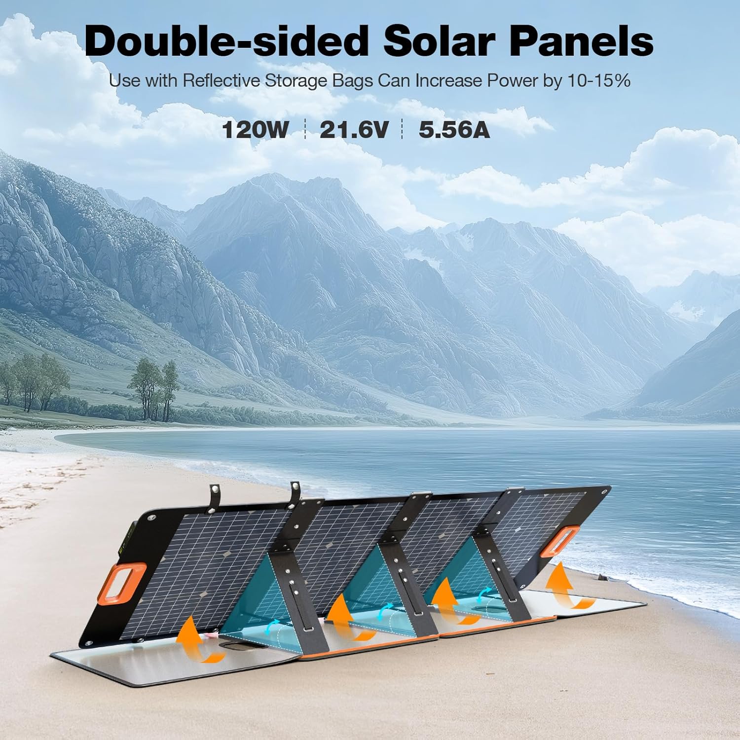 GRECELL 120W Bifacial Portable Solar Panel for Power Station Generator, 21.6V Foldable Waterproof Solar Charger with XT60/Type-C/2 USB DC Output for Camping, RV, Outdoor