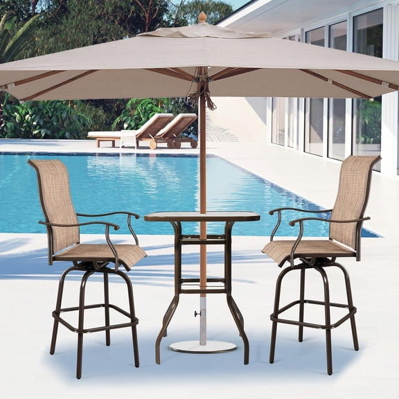 Outdoor Bar Table with Umbrella Hole, Metal Bar Height Pub Table for High Top (Brown)