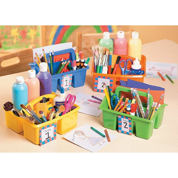 Fun Express Table Caddy Storage Baskets, Set of 6, Stack for Easy Storage, Basket has 4 Compartments, Classroom Caddies for Teachers and Daycare Supplies