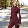 thumbnail image 4 of Women's Long Sleeve Full Zip Sports Jacket with High Collar and Slim Fit Design - Medium, Burgundy, 4 of 7